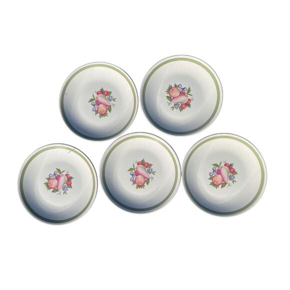 Vintage Set 5 Ridgway Pottery Fruit Plates Evesham England Green Border Dessert - Picture 9 of 9